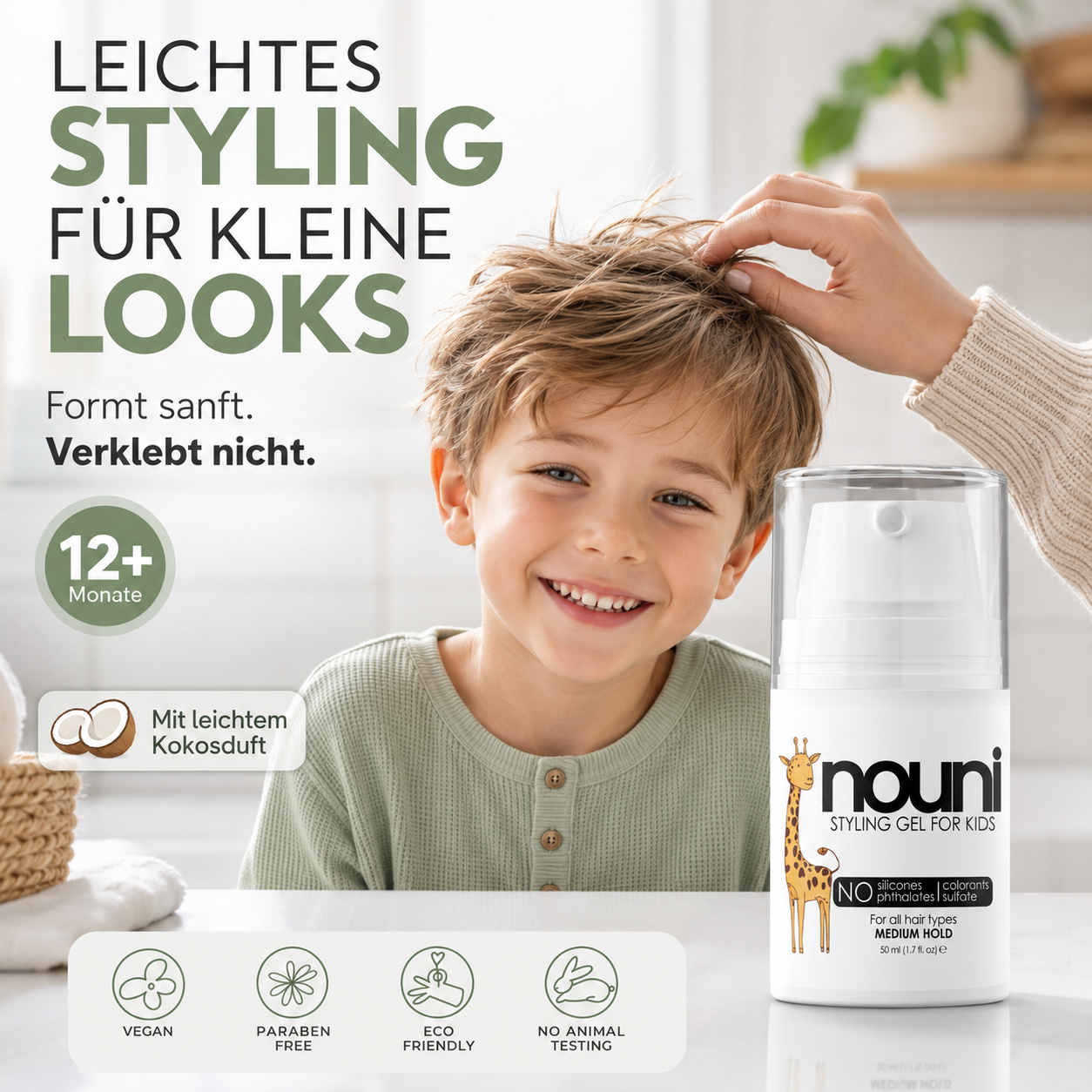 nouni Kinder Haargel für viele Frisuren, geeignet für kurze und lange Kinderhaare
